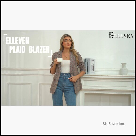 Polyester Lapel Collar Plaid Boyfriend Blazer Houndstooth Work Office Jacket - Picture 6 of 7